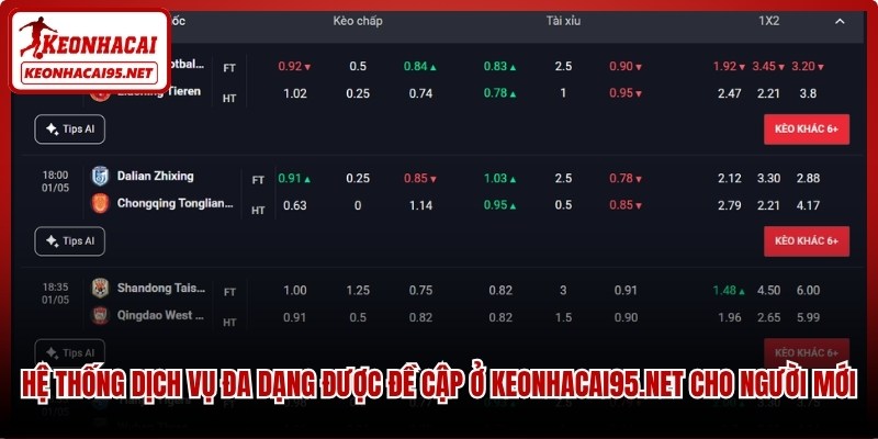 Hệ thống dịch vụ đa dạng được đề cập ở Keonhacai95.net cho người mới