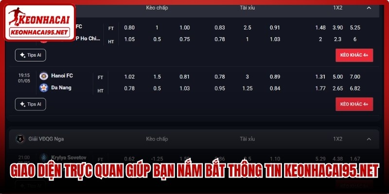 Giao diện trực quan giúp bạn nắm bắt thông tin Keonhacai95.net