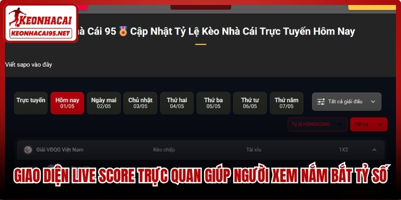 Live Score – Cập Nhật Tỷ Số Bóng Đá Trực Tuyến Tốc Độ Cao 1 Giao diện Live Score trực quan giúp người xem nắm bắt tỷ số nhanh chóng