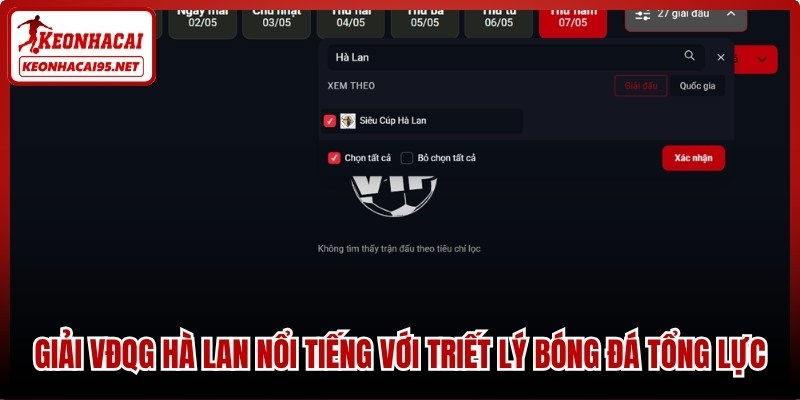 Giải VĐQG Hà Lan nổi tiếng với triết lý bóng đá tổng lực